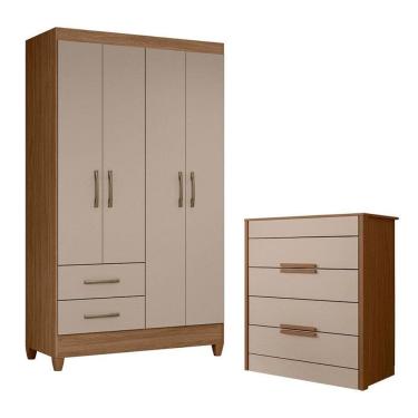 Imagem de Guarda Roupa Solteiro Chile e Cômoda Dhara Carvalho Fendi - Moval