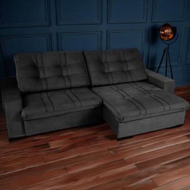 Imagem de Sofá Retrátil Reclivável com Molas Porto 2,70m Veludo Preto - SofásWeb