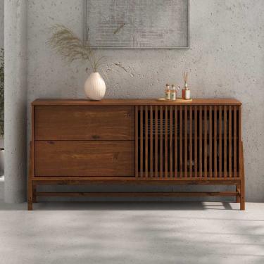 Imagem de Buffet Ripado Balcão Hall de Entrada 145 cm 1 Gaveta Madeira Castanho Adamo