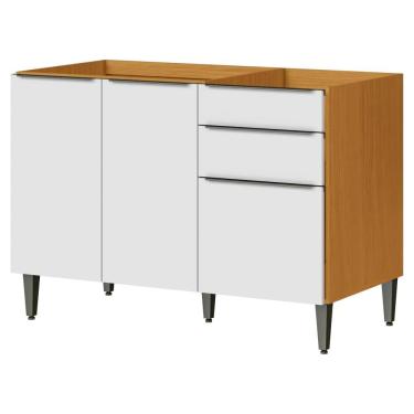 Imagem de Balcao Para Pia 3 Portas 2 Gavetas 120 Cm Mdf 2006807 Cinamomo Branco Armoveis