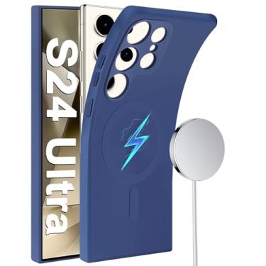 Imagem de Capa magnética para Samsung Galaxy S24 Ultra, adequada para Mag-Safe, Slim Soft Touch Silicone para Samsung S24 Ultra Phone Gel Borracha Microfibra Forro Capa Protetora 6,8 polegadas (Azul)