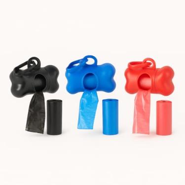 Imagem de Kit Dispenser + 2 Refis de Sacos Coletores para Pet - Disponível em Três Cores - 15 Sacos Biodegradáveis, Formato Osso, Para Passeio (Azul)
