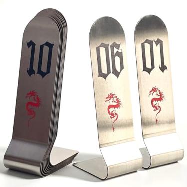 Imagem de 10 peças de cartões de lugar de aço inoxidável de 6/8 polegadas, números verticais de mesa dupla face, porta-cartões de metal empilháveis (20 cm, prata, preto e vermelho, 1-10)