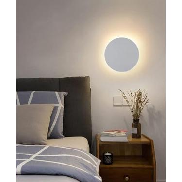 Imagem de Arandela De Parede Led Moderna Dourada 3000k Iluminação De Parede Redonda Branca Quente Disco Interno Decorar Luminárias De Corredor Teto Lâmpada De Cabeceira Preta Circ, White, 8"/20cm