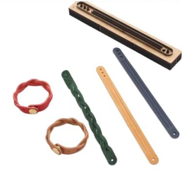 Imagem de YJIUYUANQ Pulseiras trançadas de três fios, matrizes de madeira para cortador de couro, molde de corte de metal, com base de madeira lisa para artesanato DIY