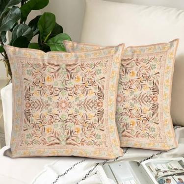 Imagem de COARVXA Conjunto de 2 capas de almofada floral, 55 x 55 cm, decoração de casa de fazenda, ocre, outono, capa de almofada decorativa dupla face, capa de almofada macia para sofá, quarto, cama, varanda