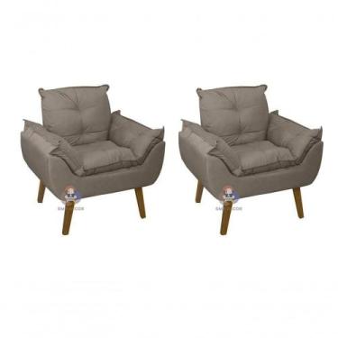 Imagem de Kit 02 Poltrona/cadeira Decorativa Glamour Com Pés Quadrado Capuccino 