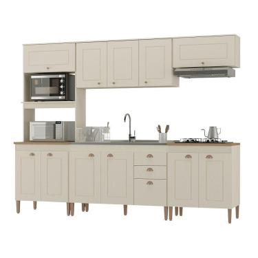 Imagem de Cozinha Completa Viena Com 11 Portas E 3 Gavetas Atualle Off White Fosco Com Canelato Rustico