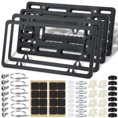 Imagem de Kit de montagem com 2 unidades de suporte de placa de licença frontal universal para para-choque dianteiro para para-choque dianteiro de 2 furos com tampas de parafuso de aço inoxidável antifurto