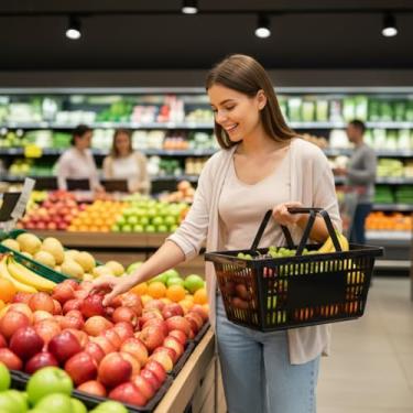 Imagem de Cesto Organizador Plástico Vazado, Preto, 43x29x20 cm, Polipropileno, Empilhável, Design Retangular, para Supermercado, Hortifruti e Depósito, com Alças Ergonômicas