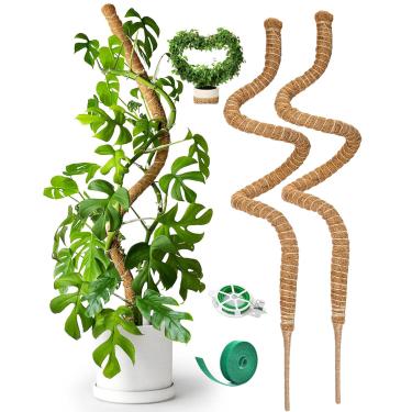 Imagem de Pacote com 2 postes de musgo dobráveis de 160 cm para plantas Monstera, mastros de musgo para plantas trepadeiras internas, varas de fibra de coco para plantas em vaso, pothos, plantas filodendro