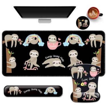 Imagem de Conjunto de tapete de mesa + teclado e mouse pad com suporte para descanso de pulso, tapetes de computador grandes 4 em 1 para desktop, casa e escritório - preguiças