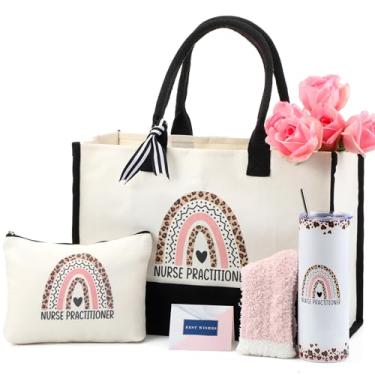 Imagem de Geiserailie 8 peças de presentes de enfermeira, incluindo grande bolsa térmica, bolsa de cosméticos, meias de pelúcia, chaveiro de metal, cartão atencioso e 1 envelope combinando para mulheres