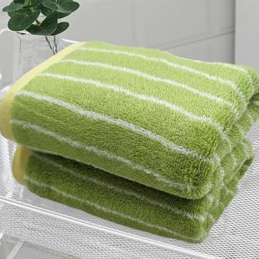 Imagem de USTIDE Toalhas de mão listradas, toalhas de mão elegantes com listras verdes brancas 100% algodão, toalhas de rosto absorventes para banheiro, spa, academia, pacote com 2, 35 x 76 cm