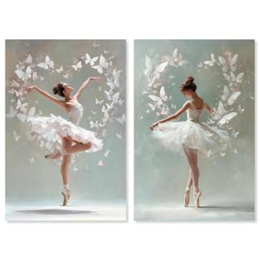 Imagem de Conjunto de 2 painéis Blush Pink Ballet Reverie Impressão em tela Glam Wall Art por Art Remedy, Gallery Wrapped, 40 x 61 cm
