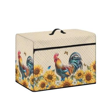 Imagem de UNICEU Capa protetora contra poeira para máquina de costura universal com estampa de girassol de galo, leve, fácil de limpar, proteção contra poeira com bolsos de armazenamento de acessórios