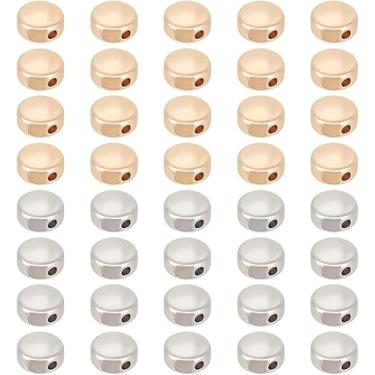 Imagem de 40 peças de contas espaçadoras banhadas a ouro 18 k, contas de metal planas redondas de 2 cores, contas Rondelle de longa duração para colar, pulseira, fabricação de joias, Medium, Latão, Sem Pedra