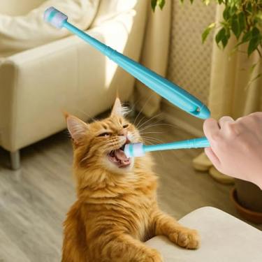 Imagem de 1 escova de dentes pequena de 360 graus para cães e gatos, cerdas de diâmetro de 1,3 cm, kit de limpeza de dentes profundos de silicone macio (azul)