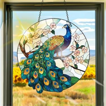 Imagem de Acrílico colorido, apanhador de sol, decoração de janela suspensa de pavão, arte de parede de arco-íris, para quarto, varanda, interior e exterior, jardim, enfeites de Natal, decoração 19 x 19 cm hh29