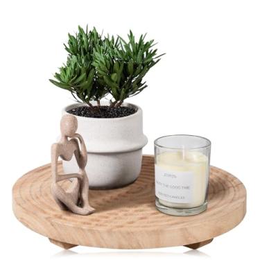 Imagem de Bandeja decorativa redonda para decoração de banheiro, suporte de madeira, organizador de bancada de cozinha para perfume, vela, planta, 30 cm Burlywood