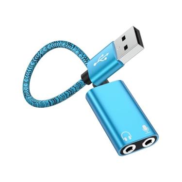 Imagem de Adaptador USB para conector de 3,5 mm com divisor de microfone, placa de som estéreo externa DAC para PC, PS5, fone de ouvido para jogos no Windows Mac - USB-A para cabo Y duplo de 3,5 mm para