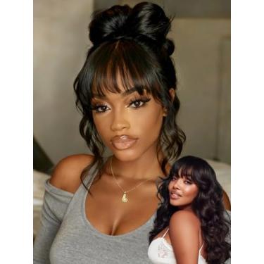 Imagem de Julia Hair Bye Knots Curtain Bangs Peruca Sem Cola, Fofa, Natural, Solta, Ondulada, Pré-Cortada, 7X5 Hd Lace Front Wigs, Invisível, Depilada, Tudo No Corpo, Para Mulheres, 18"