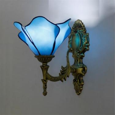 Imagem de Luminária de parede retrô americana em vidro colorido com LED, estilo europeu, luxuosa, para sala de estar, restaurante, quarto, escritório, casa de campo, hotel, café, bar, corredor (B 1 lâ