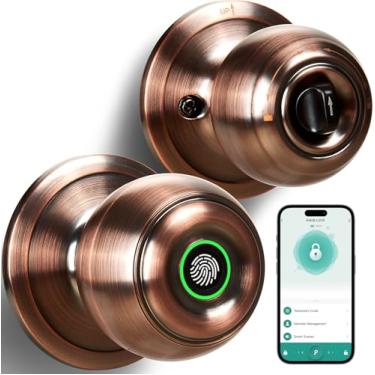 Imagem de KLLOQUE Fechadura de porta com impressão digital, maçaneta de porta de impressão digital inteligente com fechadura, fechaduras biométricas com controle de aplicativo e chave, fechaduras de porta de