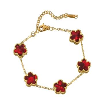 Imagem de Pulseira feminina de trevo banhada a ouro 18K - Pulseira de flores de quatro folhas de aço inoxidável impermeável - Presente de joia delicada ajustável, One Size, Aço inoxidável, Sem Pedra Preciosa