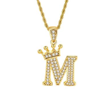 Imagem de Colares femininos com inicial dourada, pingente de letra A a Z, colar longo com nome de coroa, colar de joias de ouro, presente feminino, One size, Metal, Sem Pedra Preciosa