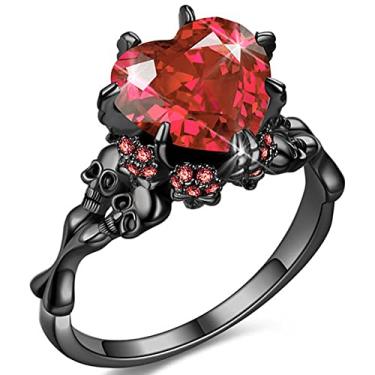 Imagem de Joias góticas, anéis de caveira punk de Halloween, anéis pretos para mulheres, acessórios de vampiro Banhado a ouro preto, Zircônia cúbica