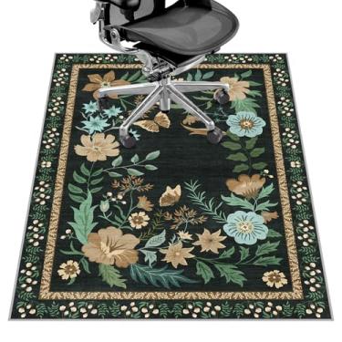 Imagem de Tapete de cadeira de escritório para piso de madeira e piso de azulejo, 91 x 122 cm, tapete de cadeira de mesa resistente para pisos duros, tapete sob a mesa para cadeira de computador com rolos
