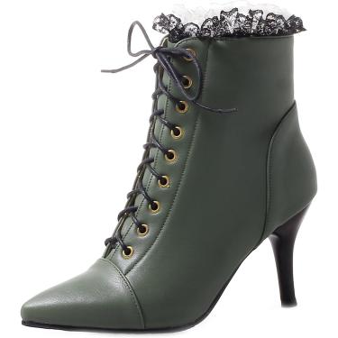 Imagem de Botas Femininas De Cano Curto, Salto Agulha De 8 Cm, Cadarço, Salto Alto, Botinhas Da Moda, Black, 46 EU