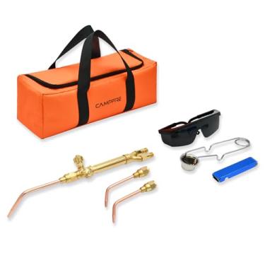 Imagem de CAMPFIRE Kit de tocha de acetileno oxiacetileno leve com série V "J" + 3 pontas de soldagem, kit de tocha de soldagem de latão durável