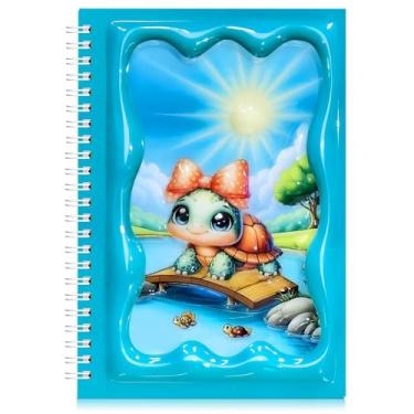 Imagem de omatek smart technologies Caderno espiral com capa brilhante 3D A5 – Caderno de capa dura fofo com 80 folhas – Caderno escolar para crianças, meninas e meninos – Tartaruga à beira do lago