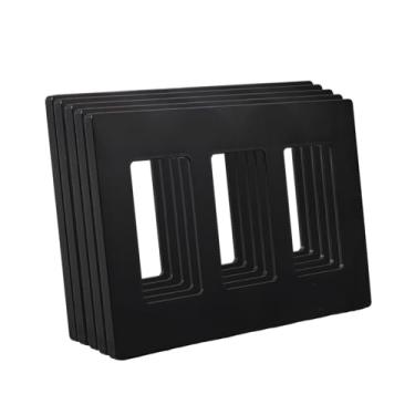 Imagem de HIITIO Placas de parede com design sem parafusos, 5 peças, 3 gangs, certificação UL, placas de interruptor, placas de parede decorativas modernas, placas de cobertura pintáveis de toque suave, preto