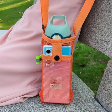 Imagem de Suporte de garrafa de água com alça de ombro, bolsa de garrafa de água de malha para caminhadas e viagens (laranja)