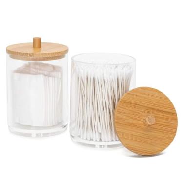 Imagem de Porta Cotonete Acrílico com Tampa Bambu Alta Durabilidade, Vedação e Armazenamento Eficiente (Pequeno (P))