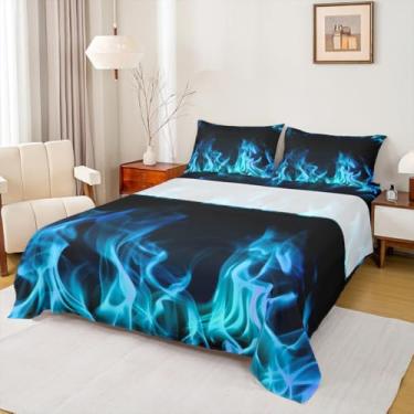Imagem de Castle Fairy Jogo de cama solteiro com chama azul, chamas frias, 3 peças, para decoração de quarto de crianças, meninos, homens, adolescentes, moderno, lençol de cima, preto macio, 1 fronha