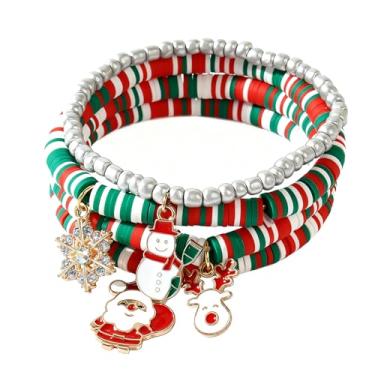 Imagem de SHINUS BOHO Pulseiras femininas com contas de surfista Heishi para o dia de Natal, empilhável, disco de vinil, argila, camadas elásticas, amizade, joias de inverno, presentes, 7.0, Sem Pedra Preciosa