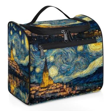 Imagem de Hanxuanyifan Bolsa de higiene para pendurar, bolsa de maquiagem para mulheres, homens, viagem, cosméticos, kit organizador para acessórios, cosméticos, itens essenciais de viagem, Céu estrelado