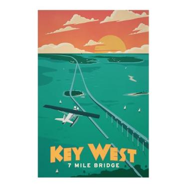 Imagem de zhufuyl Cartazes de viagem retrô vintage com ponte de 11,8 km Key West, personalidade, pintura decorativa, arte de parede, pôsteres em tela, presentes 30,5 x 45,7 cm, sem moldura