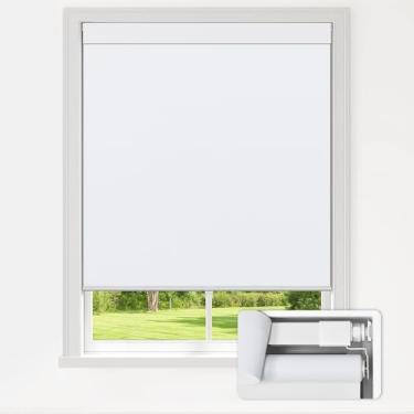 Imagem de LazBlinds Persianas sem perfuração para janelas internas, persianas blackout, persianas sem fio, tecido com isolamento térmico, proteção UV, para casa e escritório, 73,7 cm L x 182,88 cm A, branco