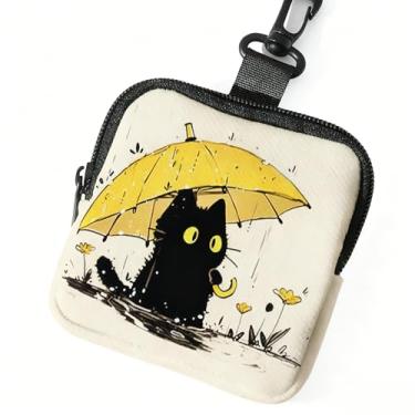 Imagem de Porta-chaves mini porta-moedas, bolsa multifuncional para chaves, moedas, fone de ouvido, batom, porta-cartões, organizador de cabos de dados, bolsa com zíper, gato fofo e bolsa de guarda-chuva