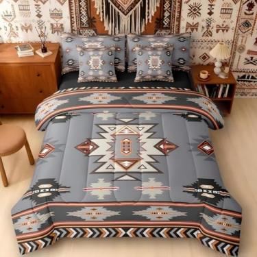 Imagem de Erosebridal Conjunto de edredom King Size Western Bed in a Bag | Conjunto de cama com estampa geométrica nativa do sudoeste, estilo nórdico exótico, asteca, decoração de quarto, triângulo de diamante