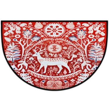 Imagem de Tapete de porta meio redondo, lindo alce de Natal, antiderrapante, absorvente, semicírculo, tapetes laváveis, meia lua, tapetes para ambientes internos, pátio, cozinha, banheiro, entrada, lareira