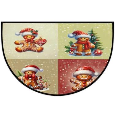 Imagem de Tapete de porta meio redondo de Natal fofo alce antiderrapante absorvente semicírculo tapetes laváveis meia lua tapetes para interior pátio cozinha banheiro entrada lareira decoração de casa