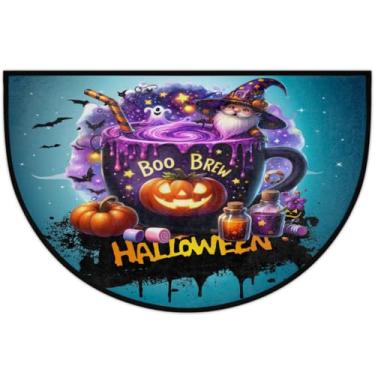 Imagem de Tapete de porta meio redondo, caldeirão mágico, roxo, antiderrapante, absorvente, semicírculo, laváveis, tapetes de meia lua, para interior, pátio, cozinha, banheiro, entrada, lareira, decoração de