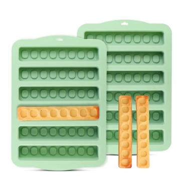 Imagem de QELEG 2 moldes de barra de silicone, moldes de barra de chocolate, molde de waffle de silicone, forma de bolo Twinkie, barra de granola retangular de 6 cavidades ou biscoitos, trufas, pão, brownie