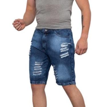 Imagem de Bermuda Masculina Jeans Rasgada Destroyed Estonada Casual-Masculino